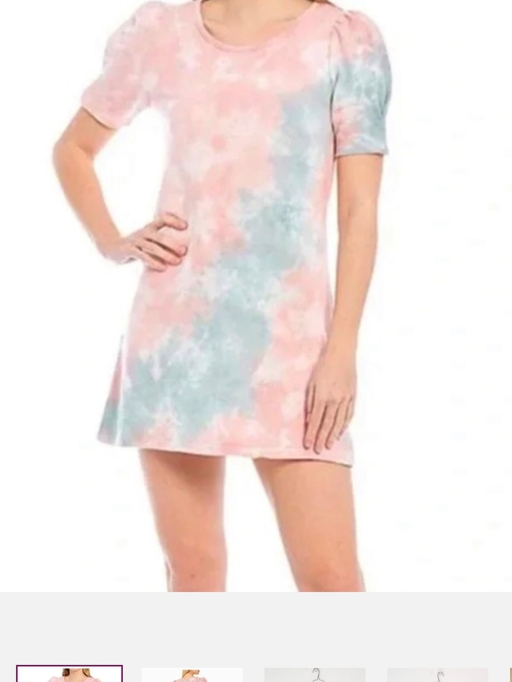 BB Dakota by Steve Madden Pink and Light Blue Tie-Dye French Terry Mini Dress